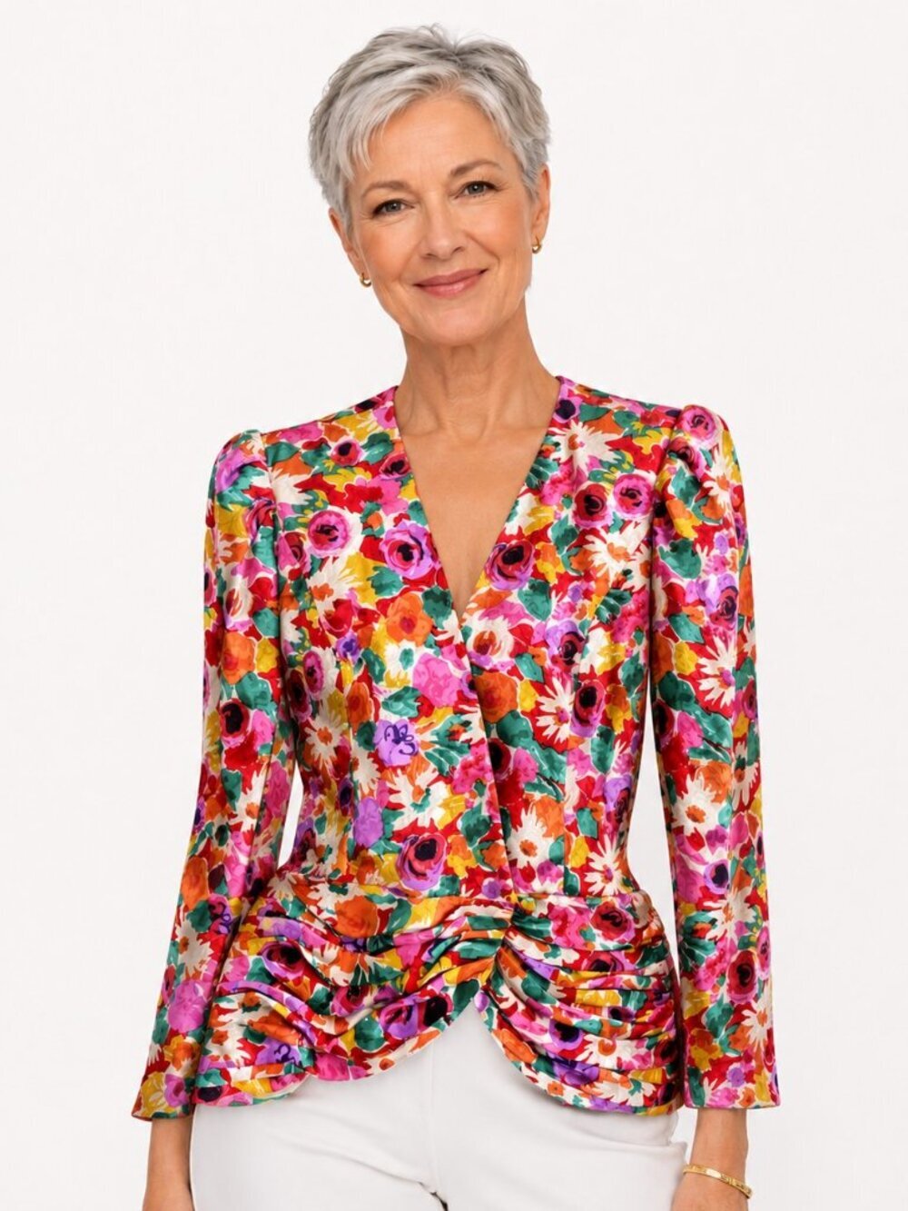Vintage Richard Warren Floral Silk Jacquard Pleated Peplum Jacket